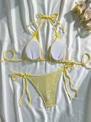 Shiny Neon Green Micro Bikini Bow Strap Push Up Tie Side Thong Swimsuit Brazilian Brozing Bathing Suit  Swimwear