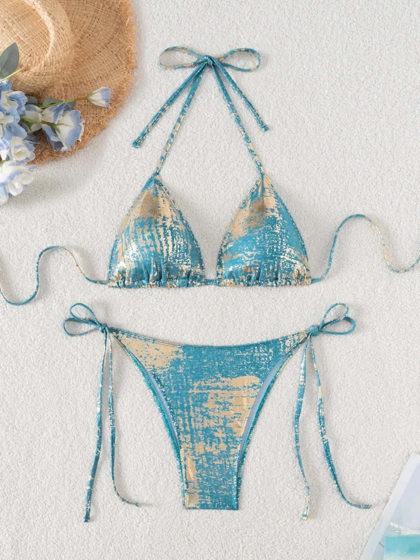 Shiny Pink Bronzing Gradient Bikini Set