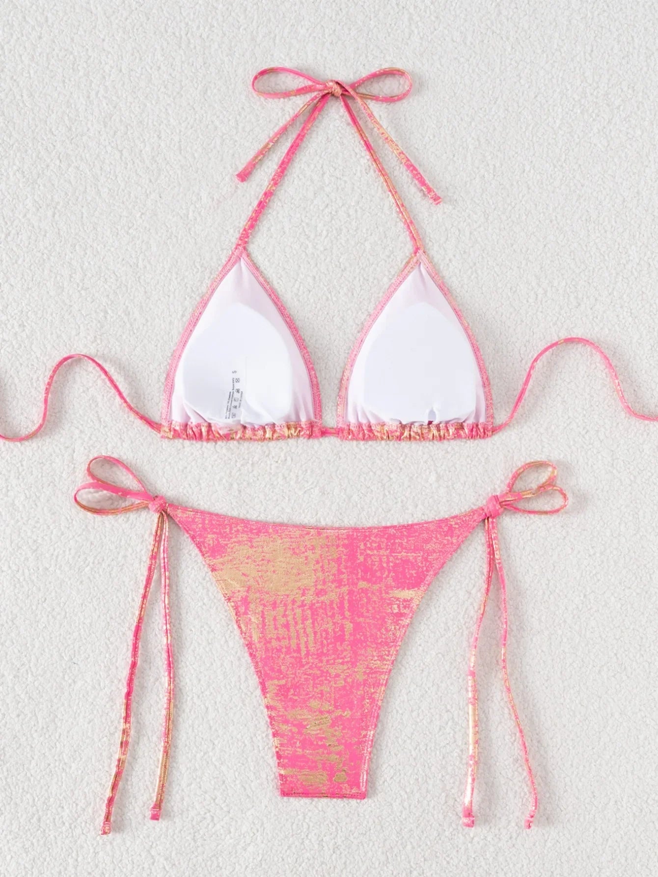 Shiny Pink Bronzing Gradient Bikini Set