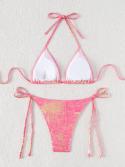 Shiny Pink Bronzing Gradient Bikini Set