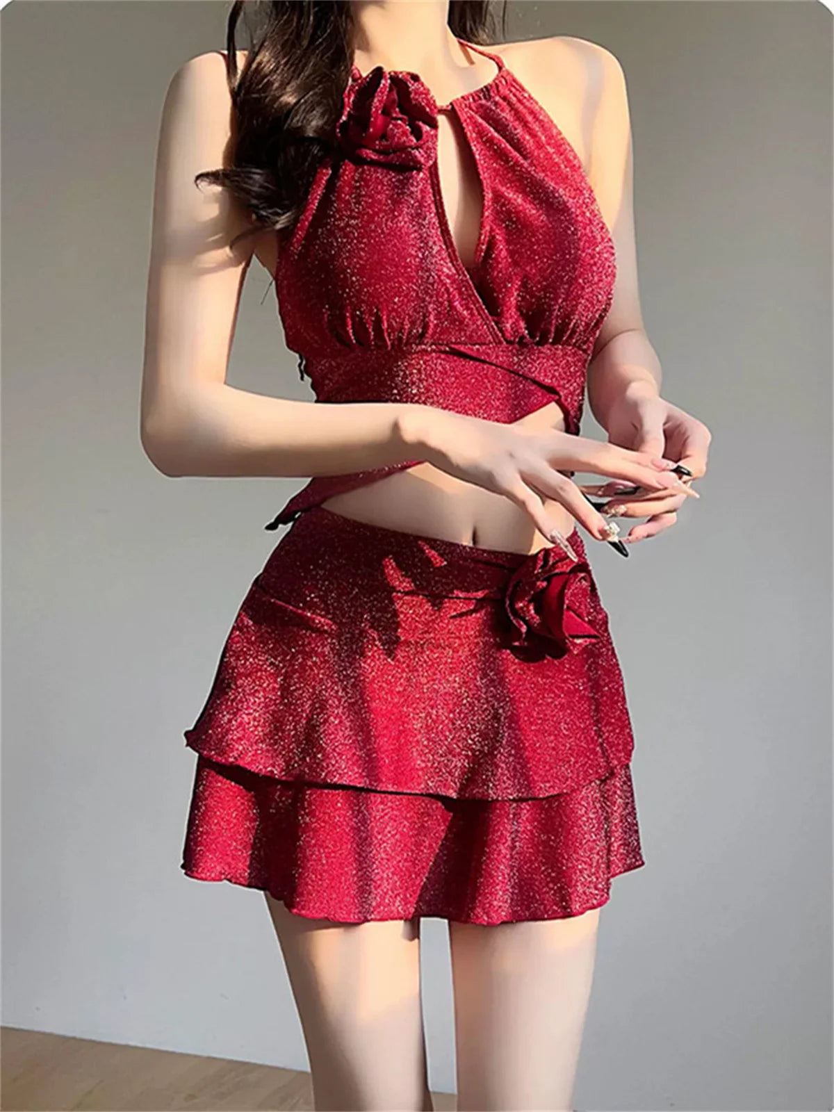 Shiny Red 2 Piece Bikini Set