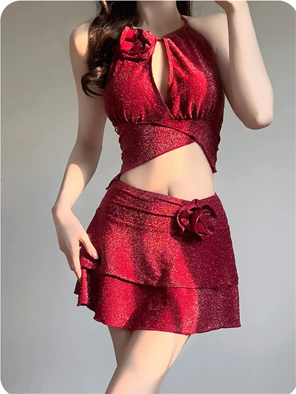 Shiny Red 2 Piece Bikini Set