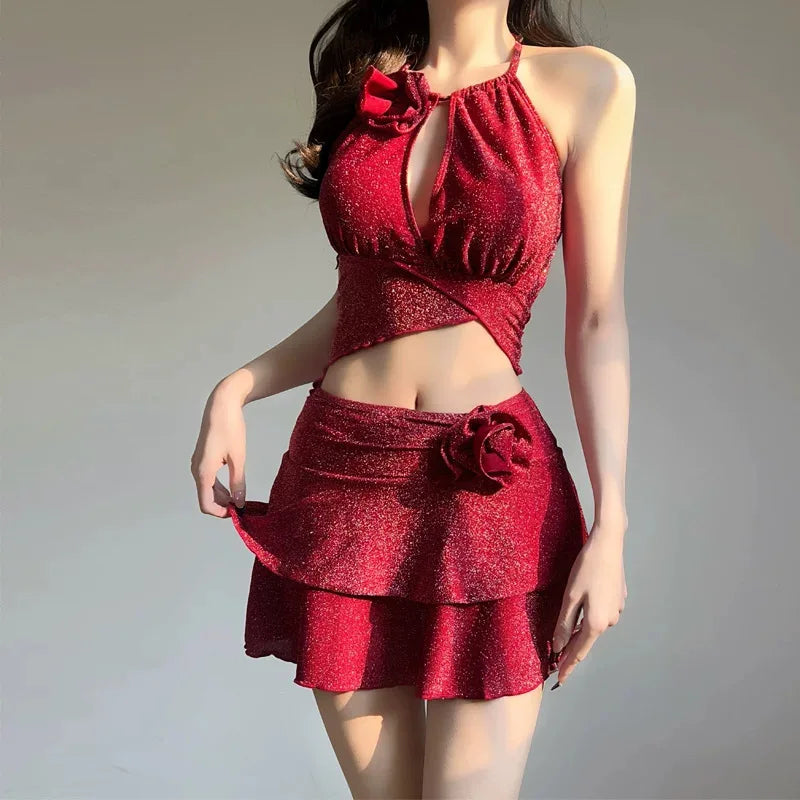 Shiny Red 2 Piece Bikini Set