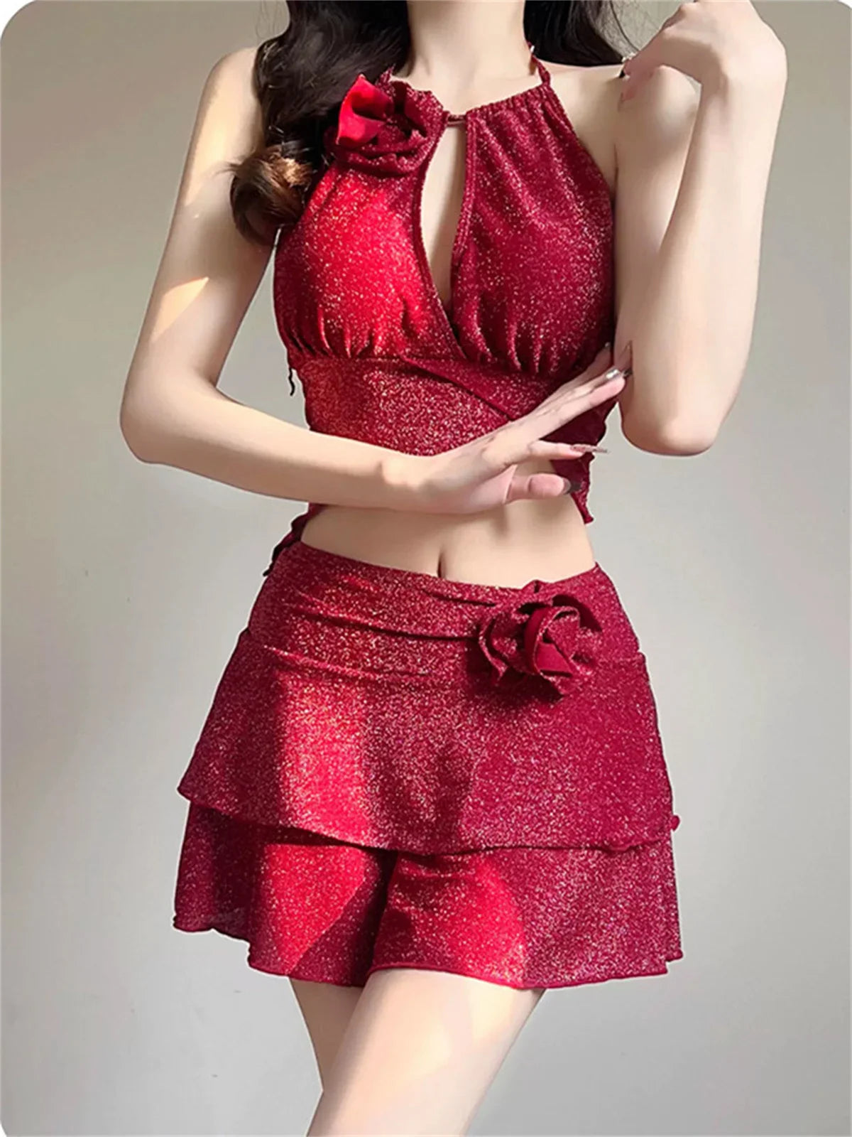 Shiny Red 2 Piece Bikini Set