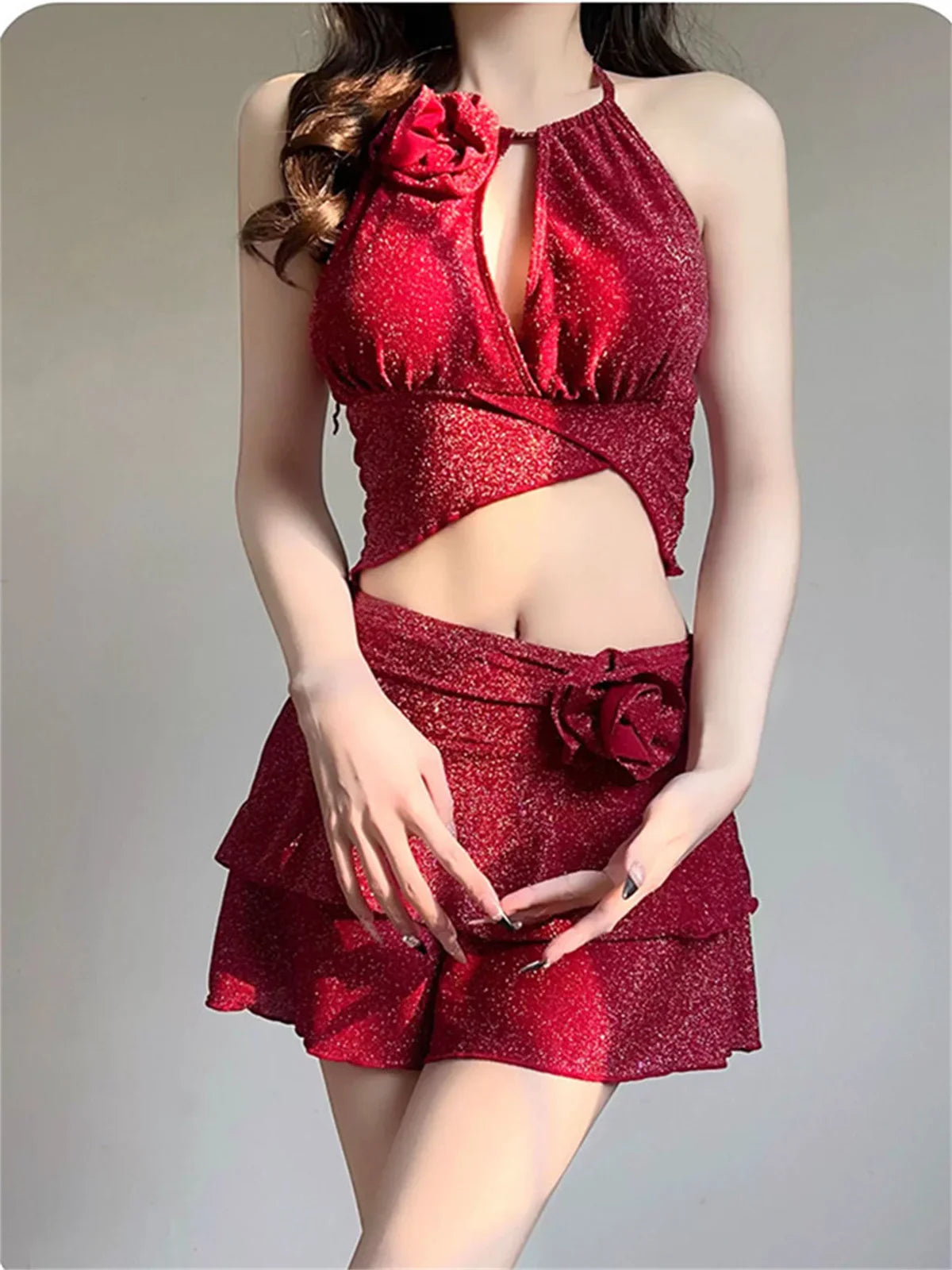 Shiny Red 2 Piece Bikini Set