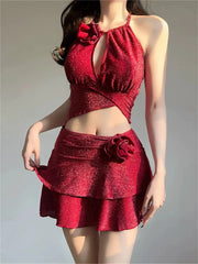 Shiny Red 2 Piece Bikini Set