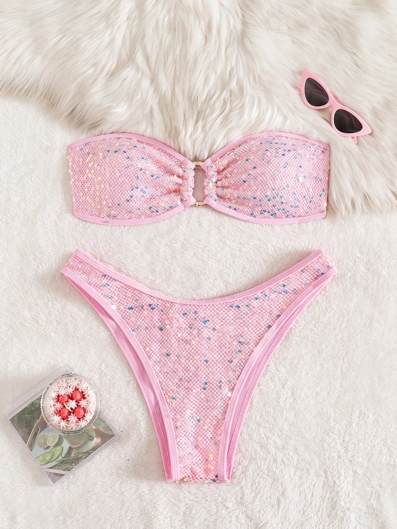 Shiny Sequin Bandeau Bikini Sets