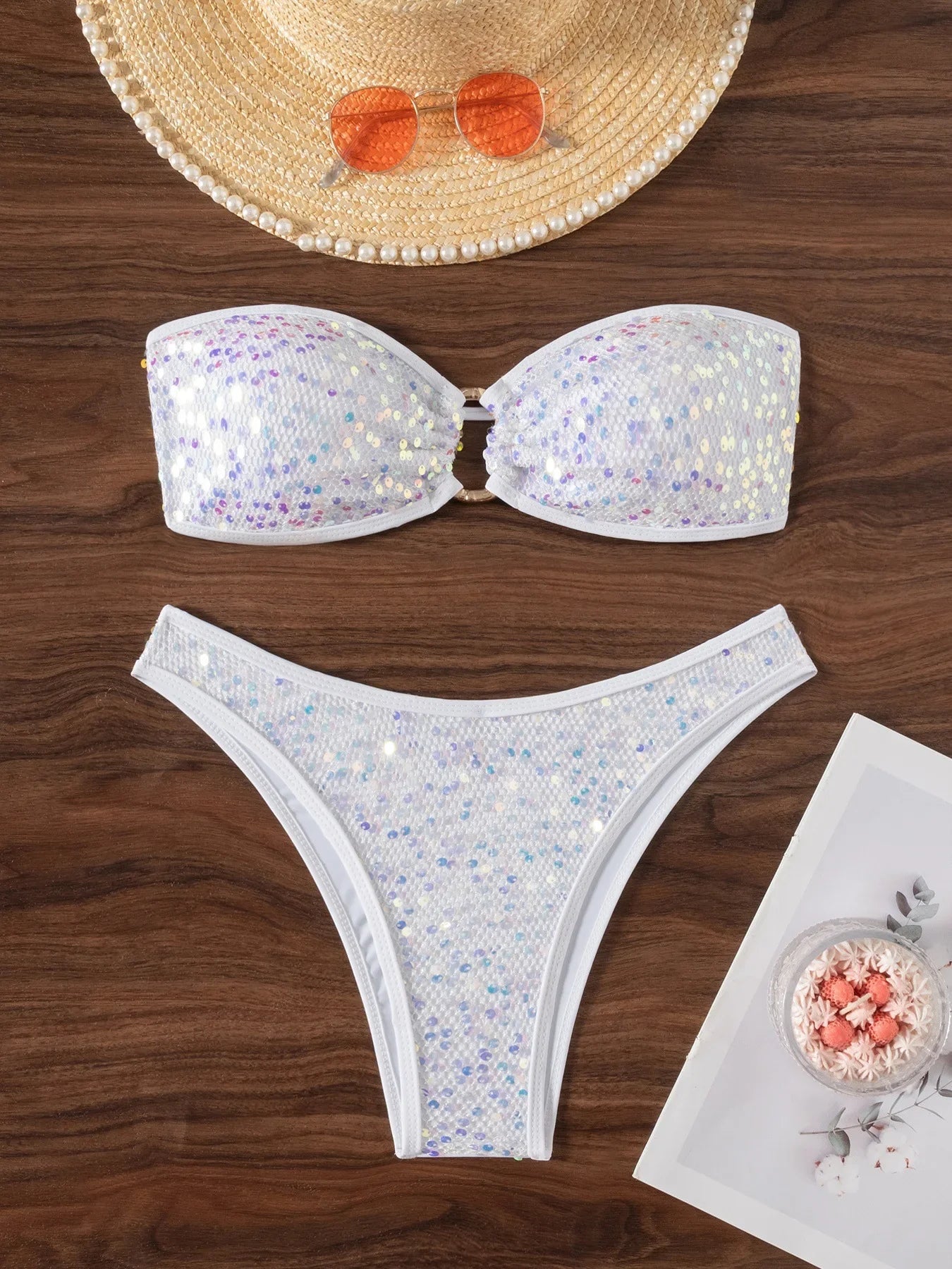 Shiny Sequin Bandeau Bikini Sets