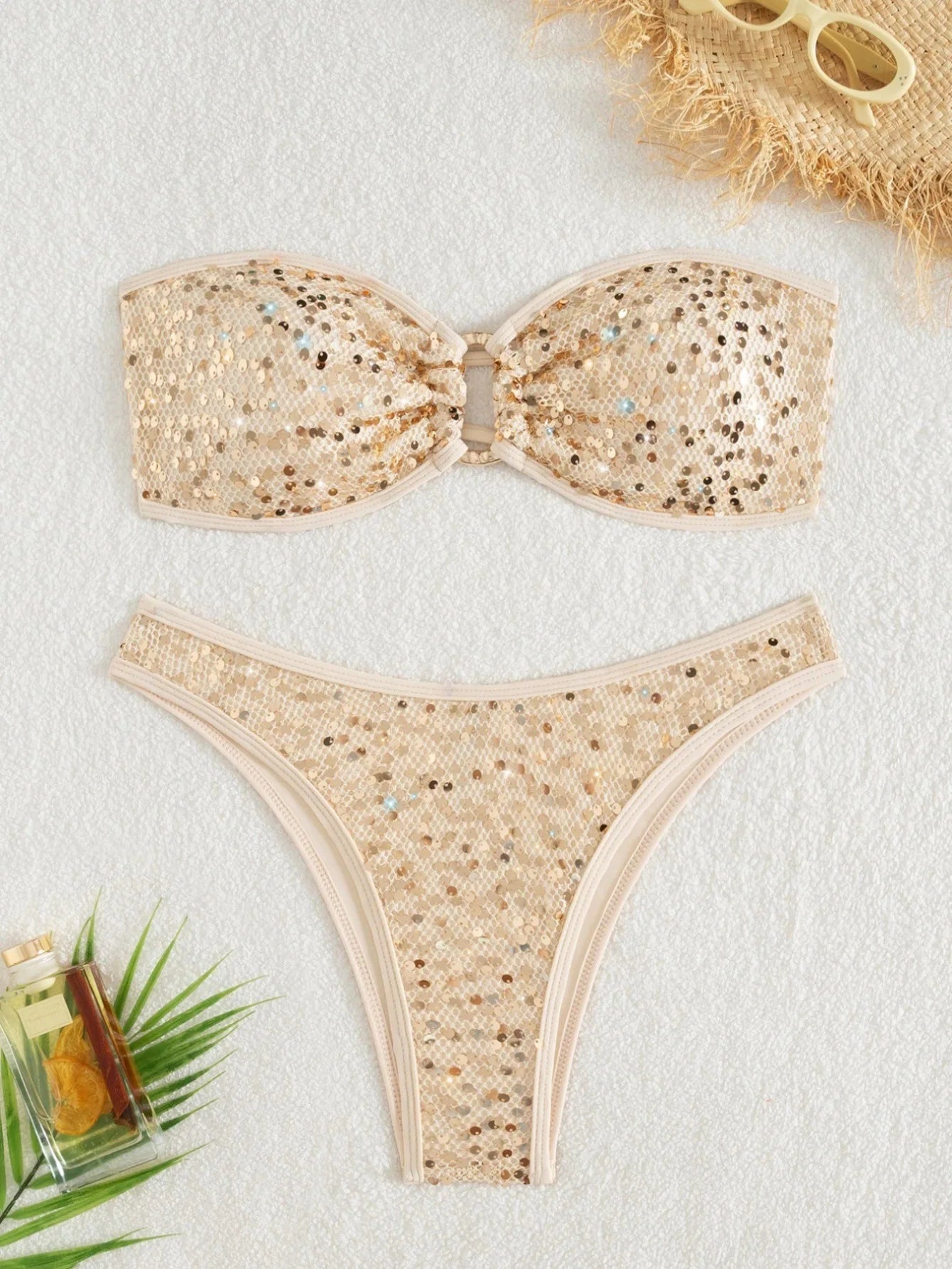 Shiny Sequin Bandeau Bikini Sets