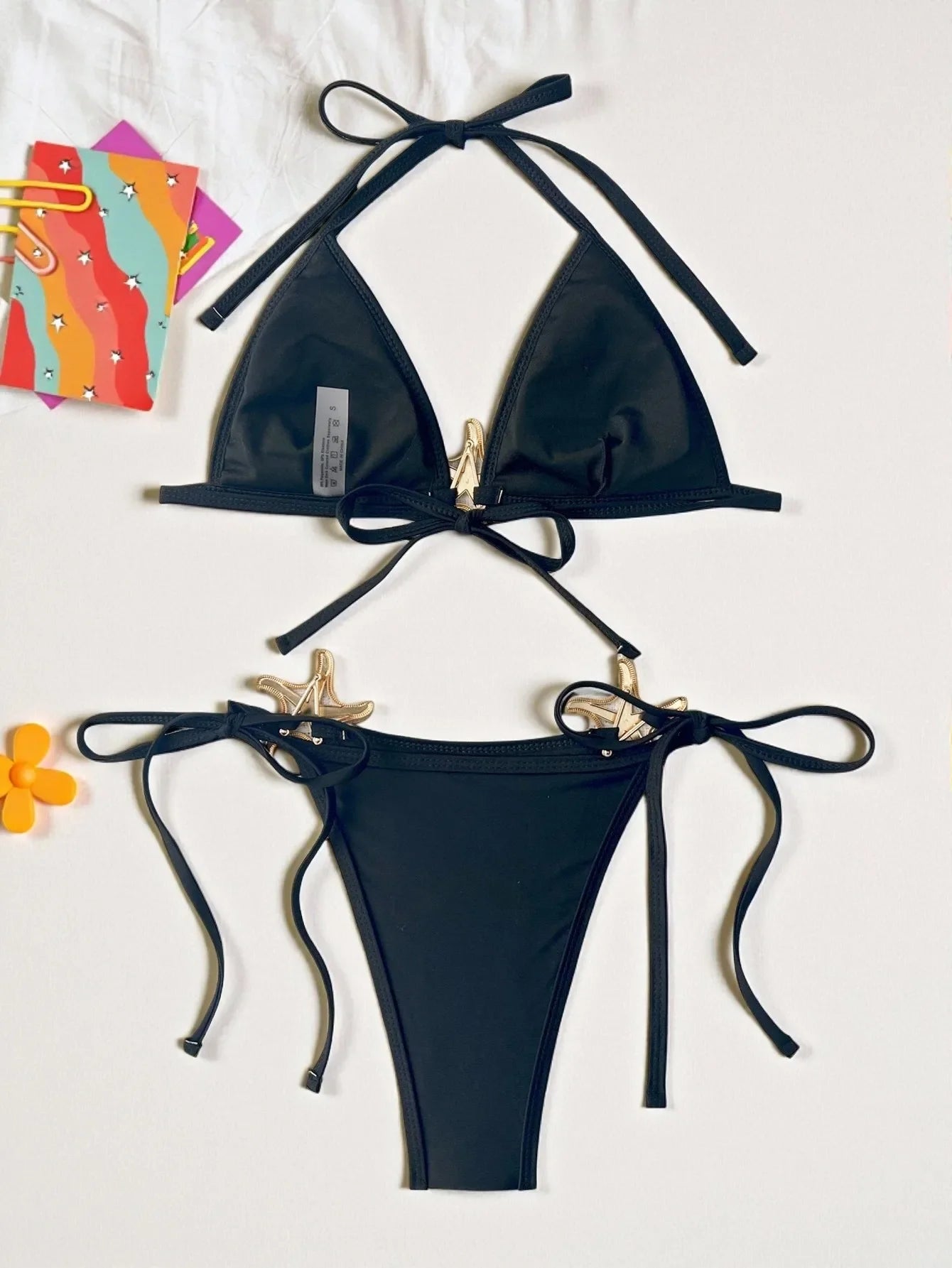 Shiny Sequin Black Micro Bikini Starfish Push Up Bra Holiday Swimsuit Beach Bathing Suit Tie Side Thong Swimwear