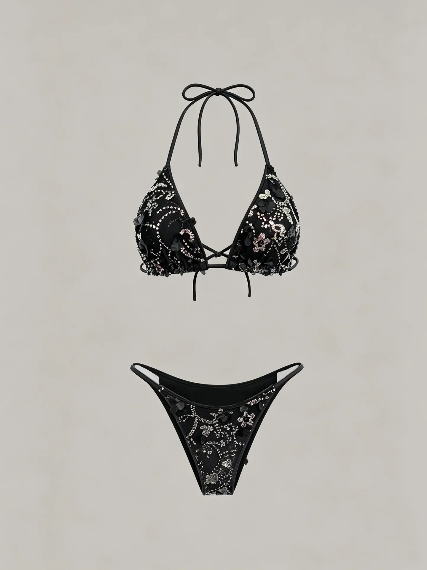 Shiny Sequin Black White Bikini Set