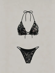 Shiny Sequin Black White Bikini Set