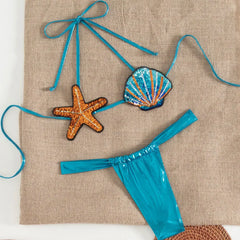 Shiny Sequin Shell Starfish Bikini Set