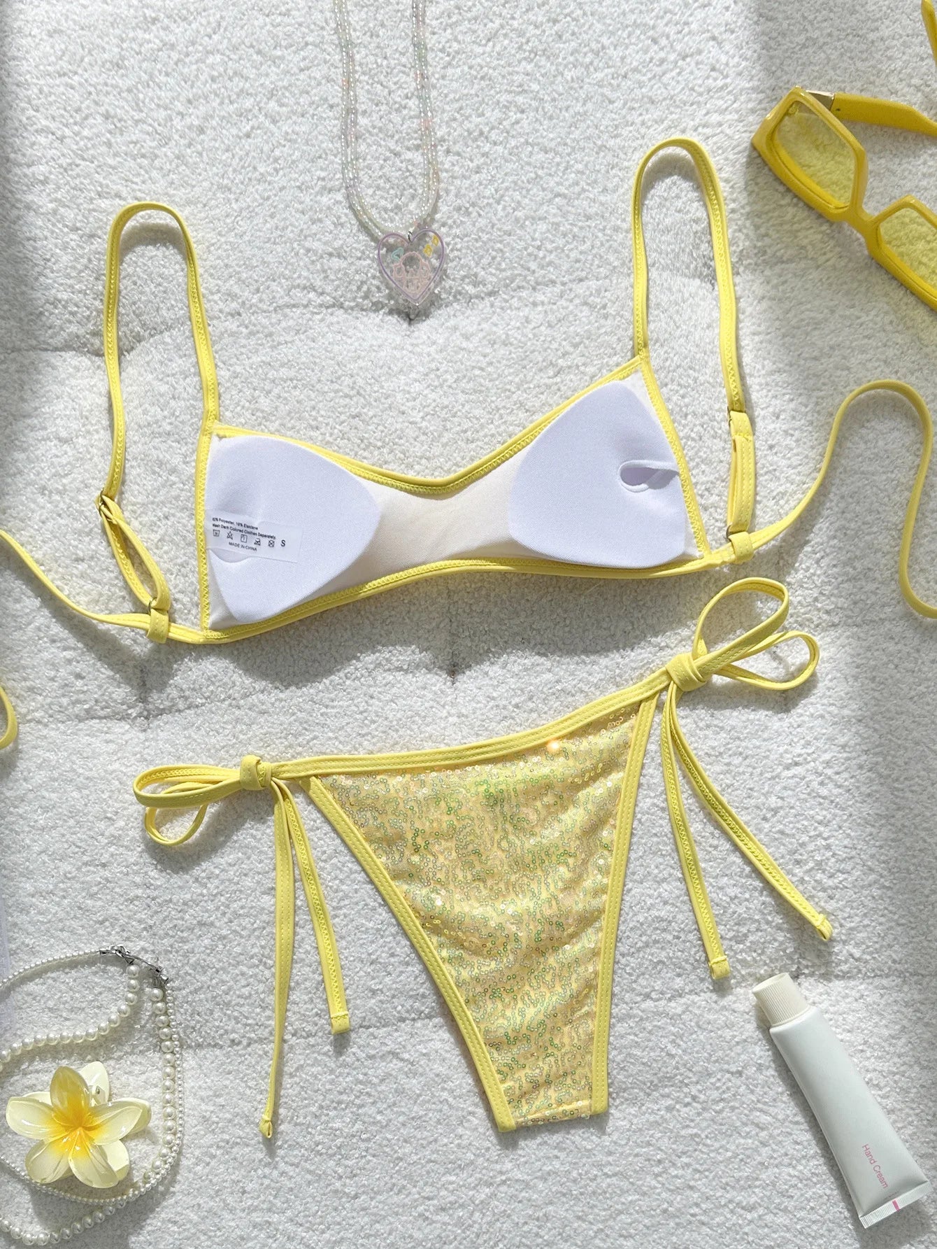 Shiny Sequin Yellow Bikini Set