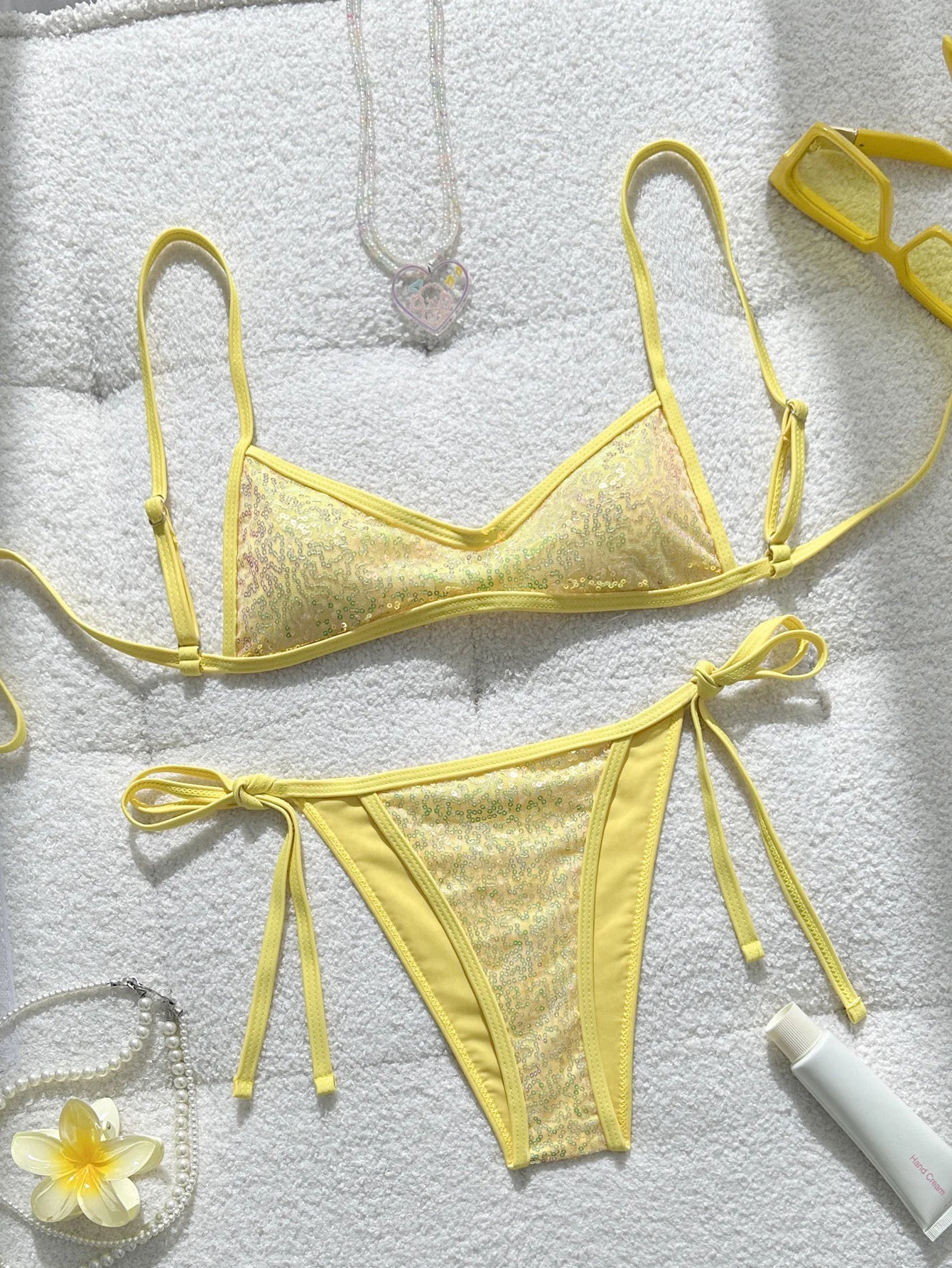 Shiny Sequin Yellow Bikini Set