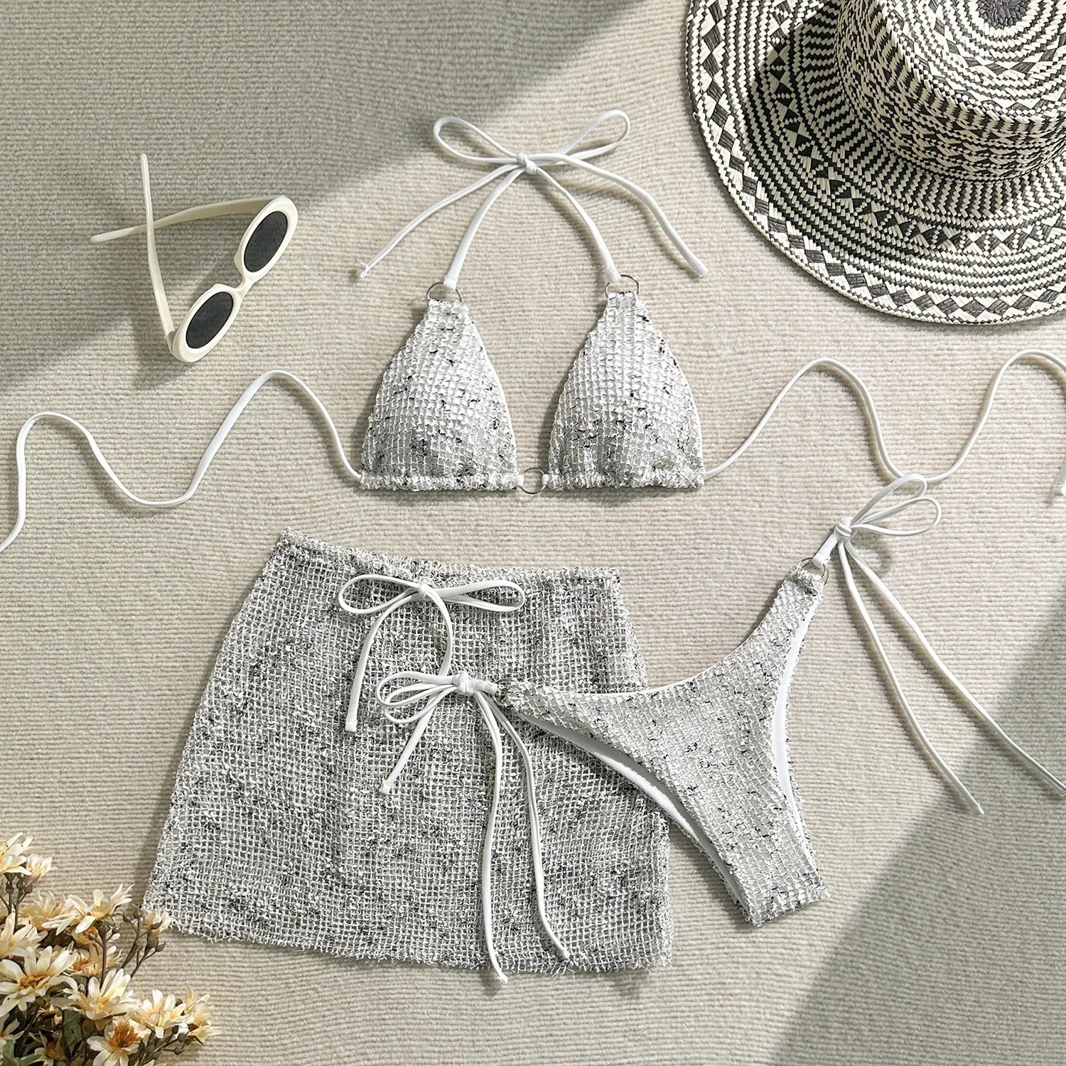 Shiny White Bikini Set