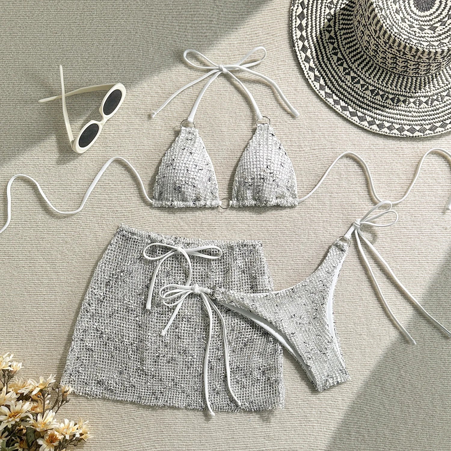 Shiny White Bikini Set