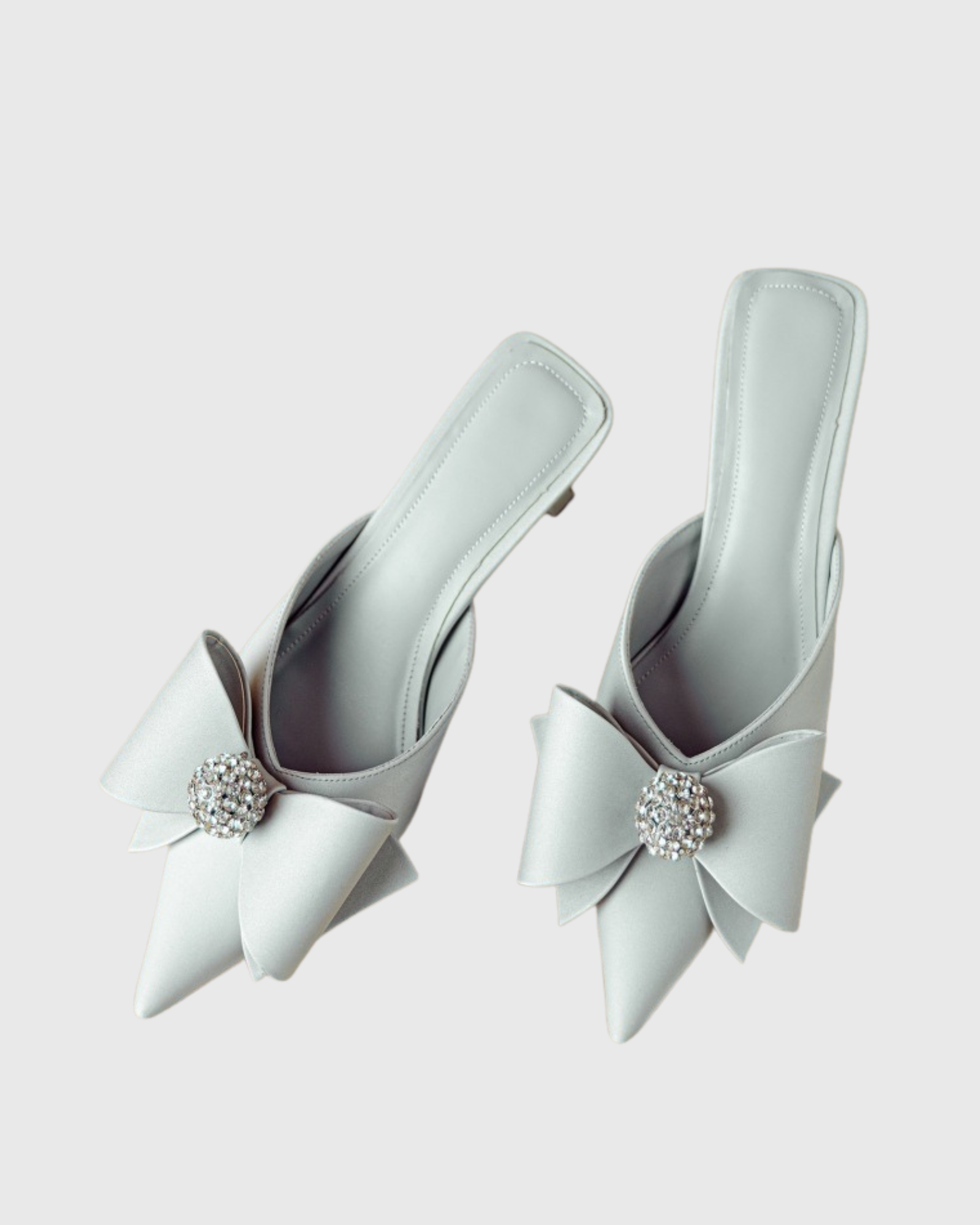 Siena Bow Kitten Heel Mules Silver