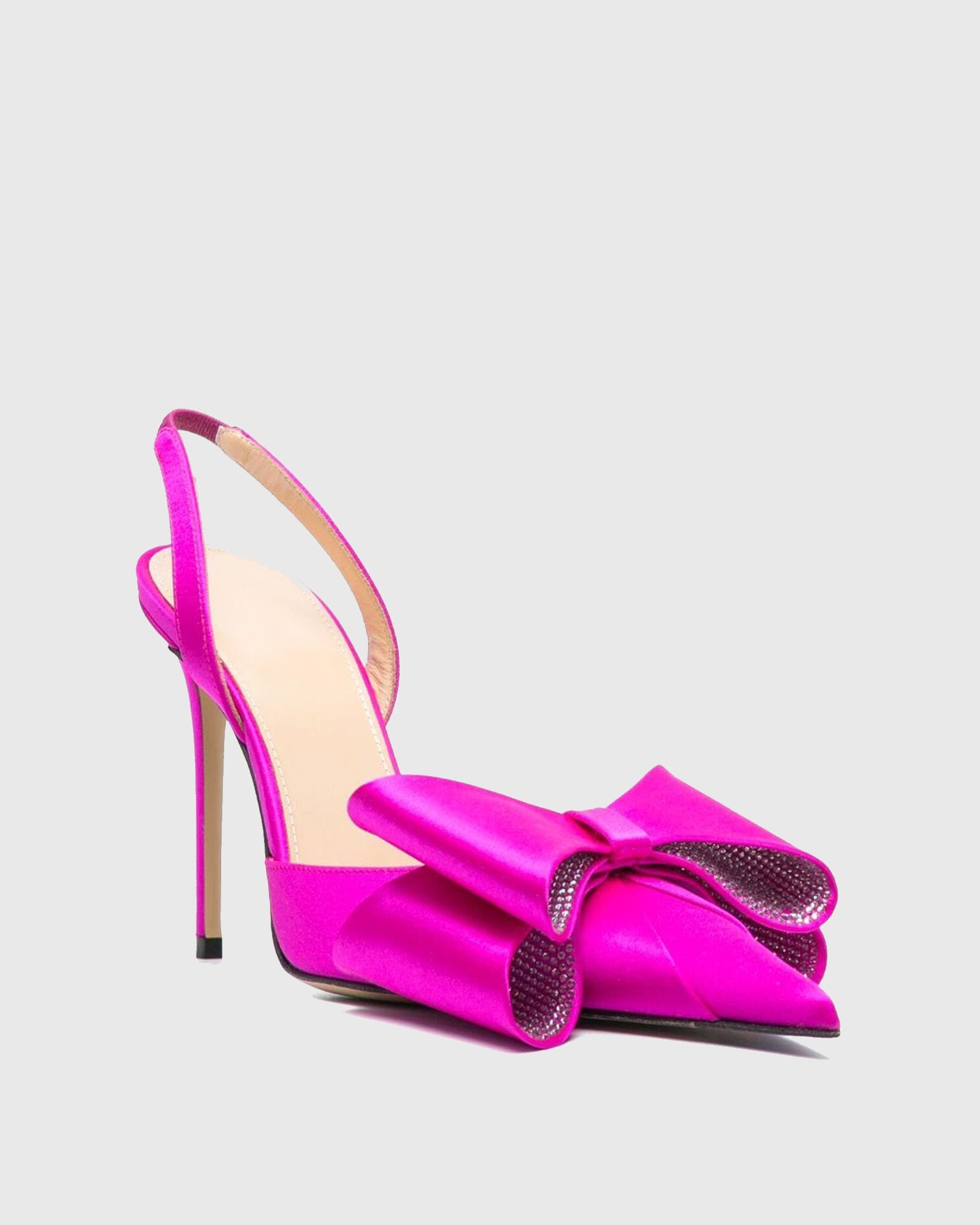 Siena Bow Satin Slingback Pumps In Hot Pink