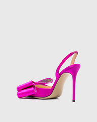 Siena Bow Satin Slingback Pumps In Hot Pink