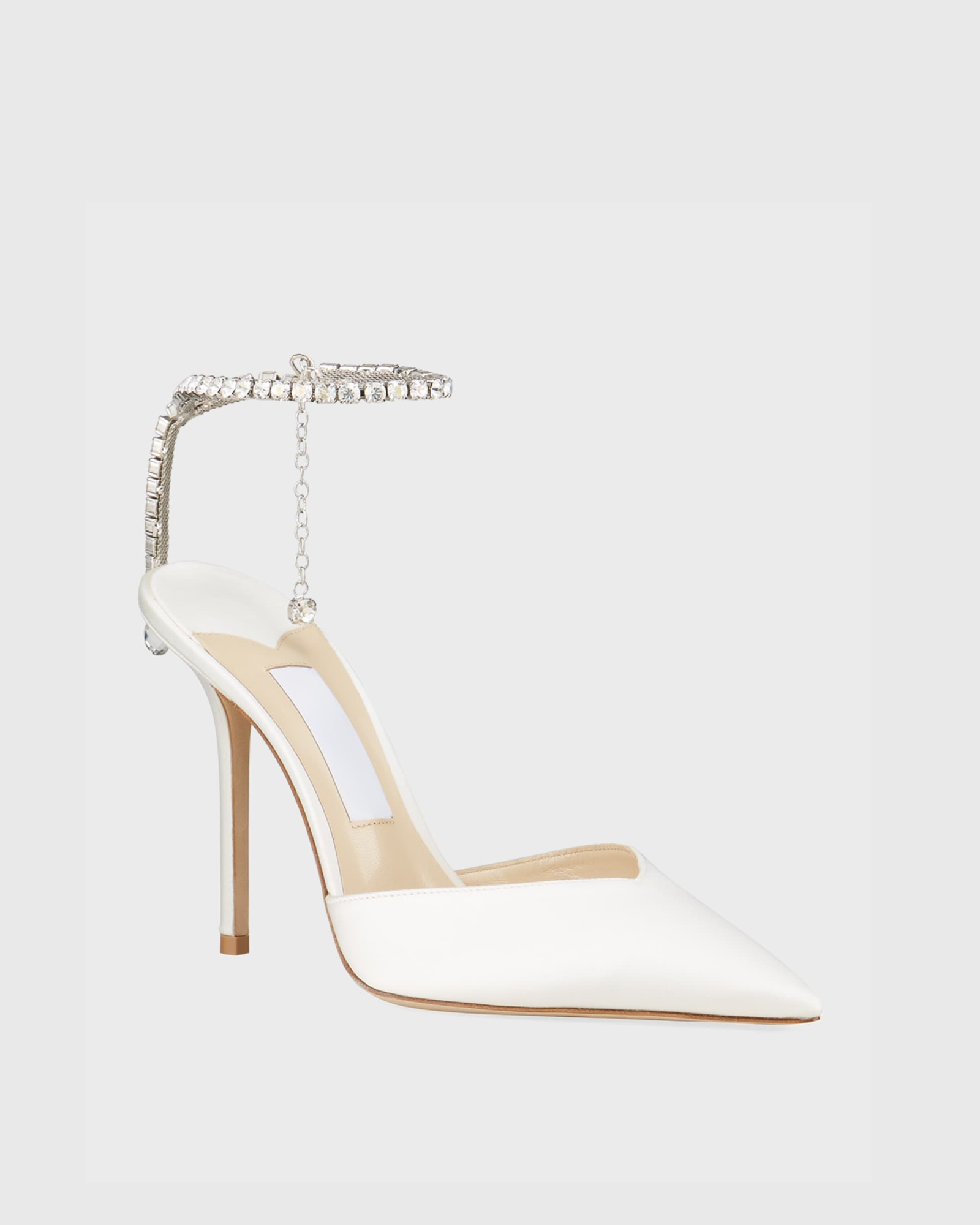 Silva Rhinestone Strap Satin Pumps In White