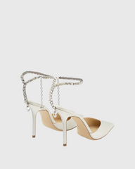 Silva Rhinestone Strap Satin Pumps In White