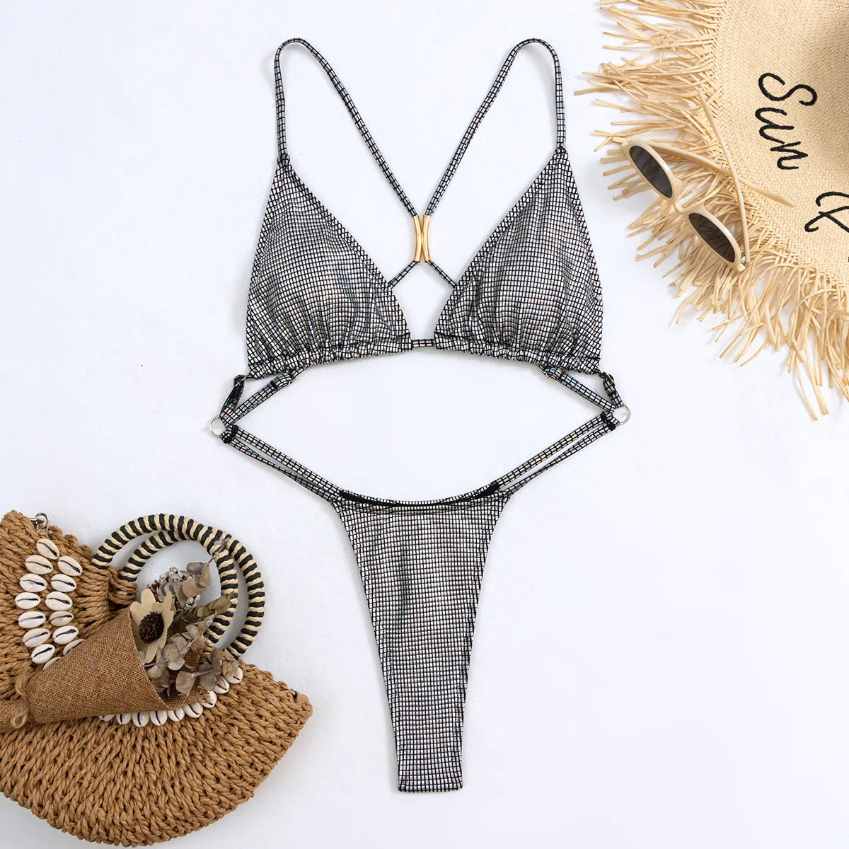 Silvery Shiny One Piece Swimsuit