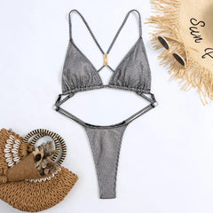 Silvery Shiny One Piece Swimsuit