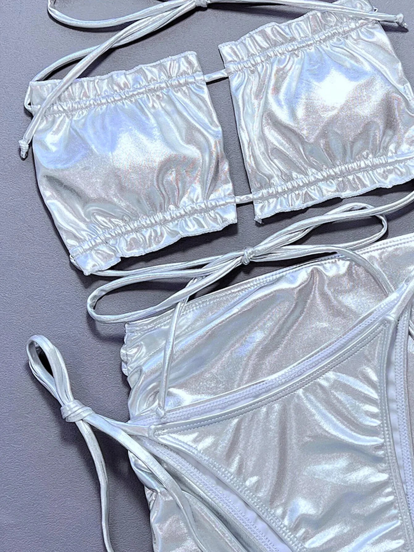 Silvery Shiny 3 Piece Swimsuit