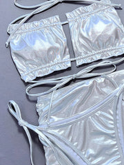 Silvery Shiny 3 Piece Swimsuit