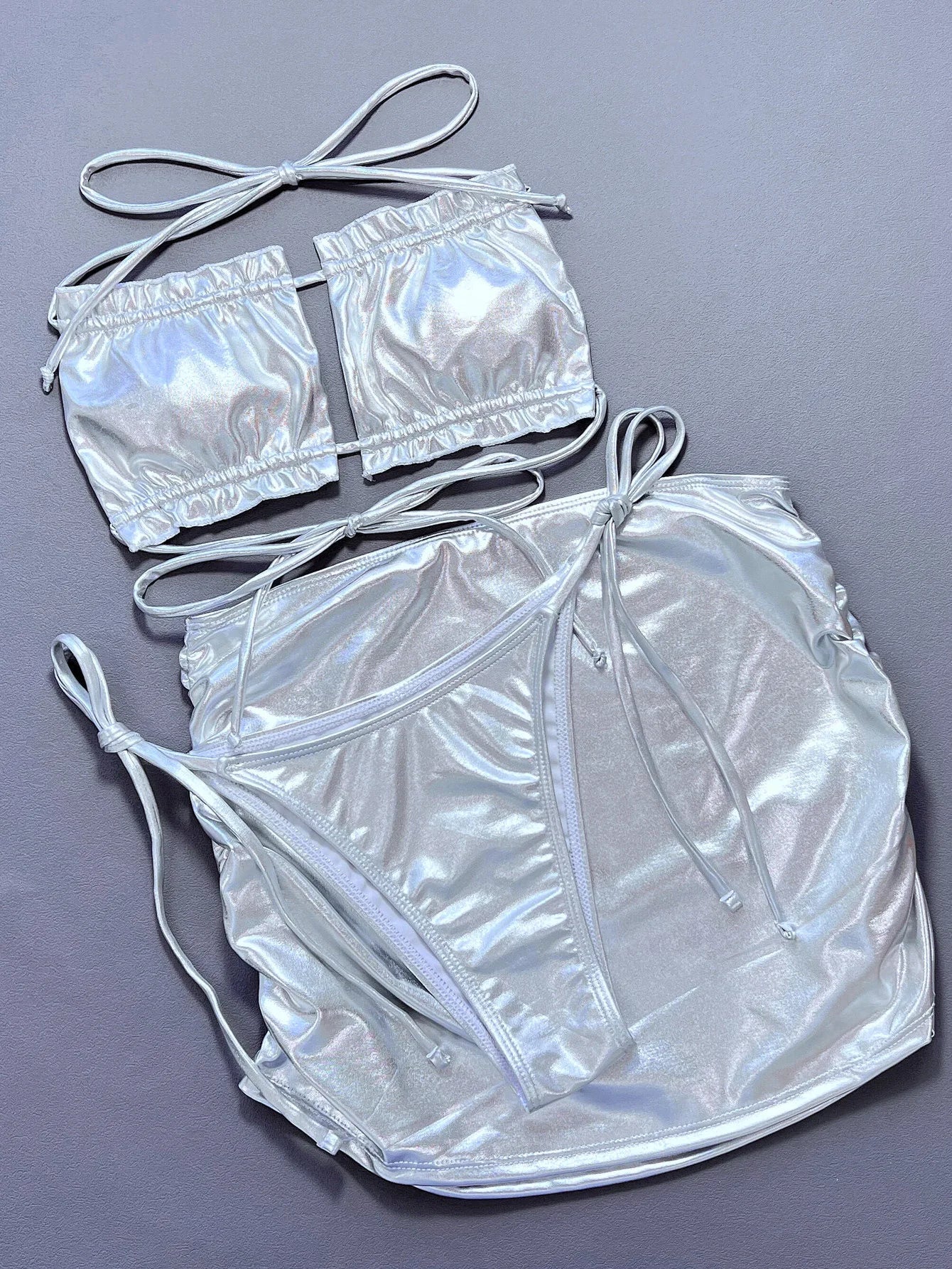 Silvery Shiny 3 Piece Swimsuit