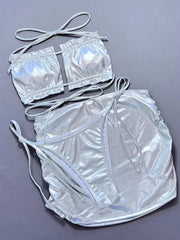 Silvery Shiny 3 Piece Swimsuit