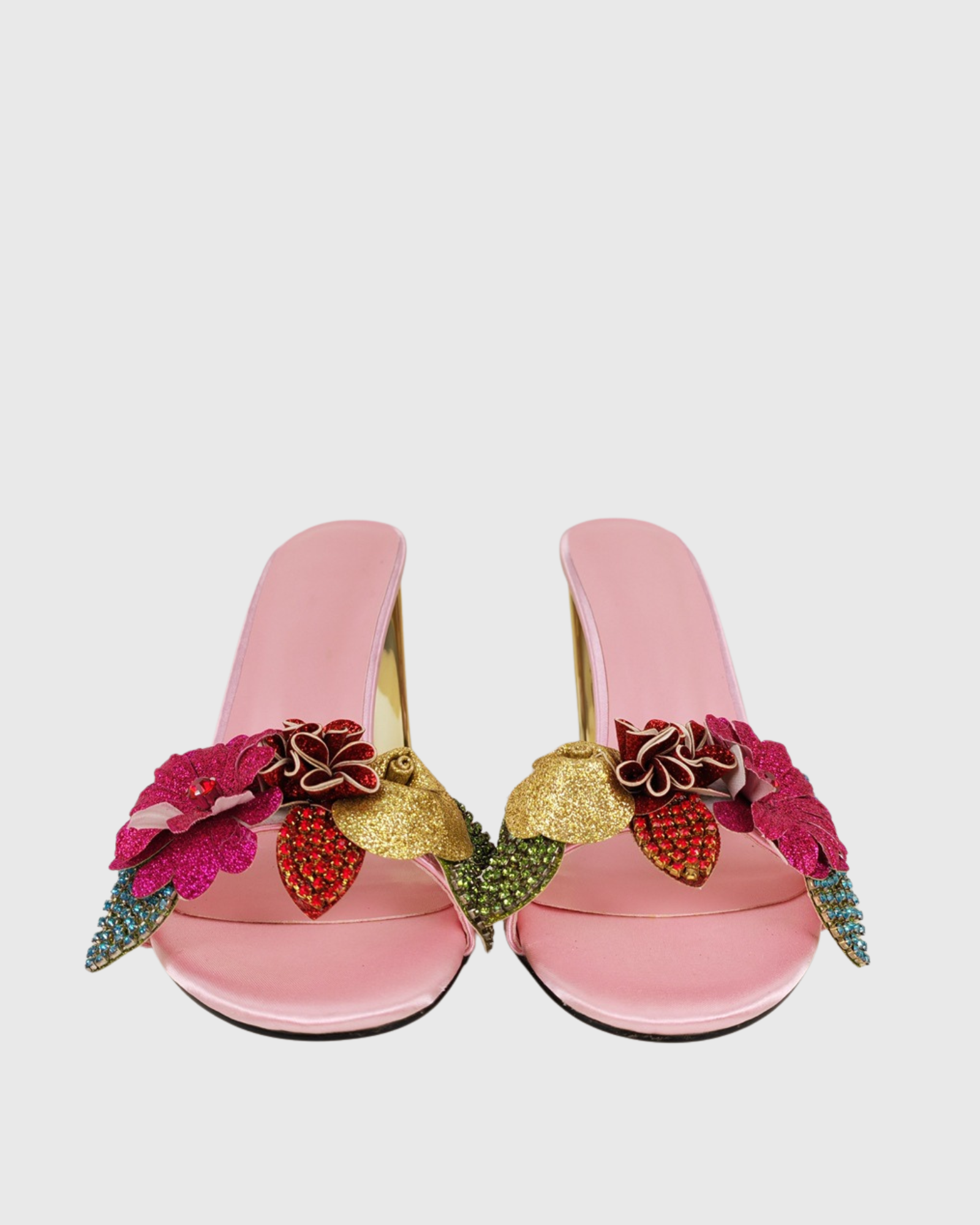 Siria Colorful Flower Mules In Pink