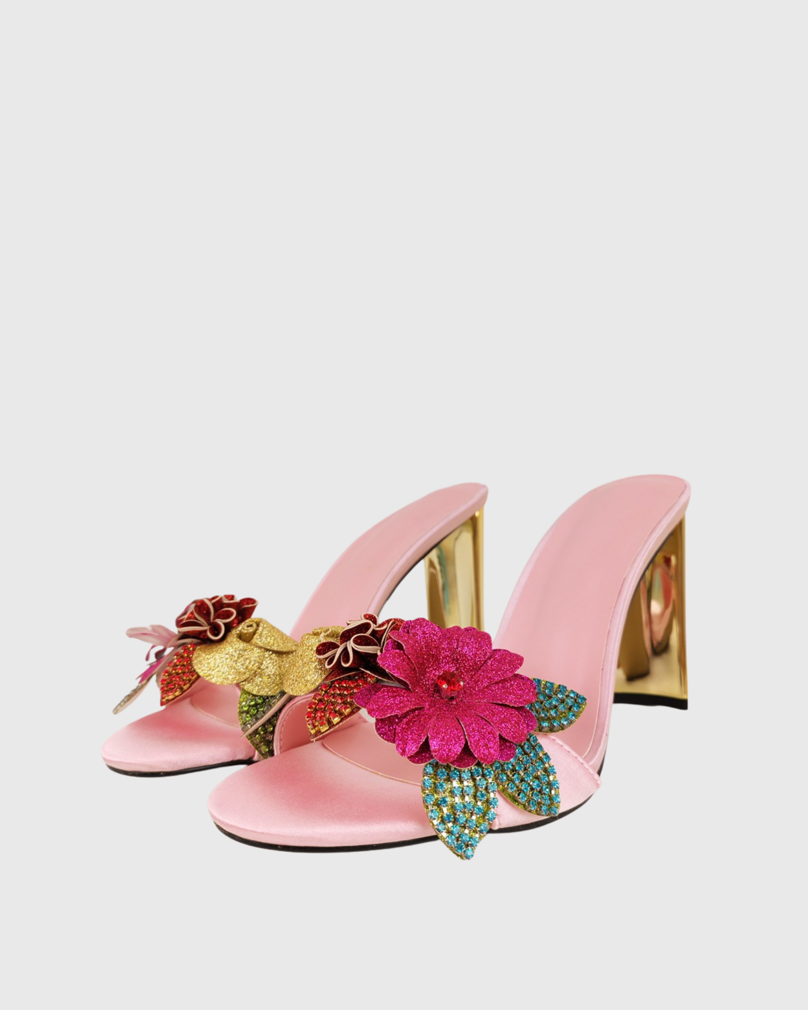 Siria Colorful Flower Mules In Pink