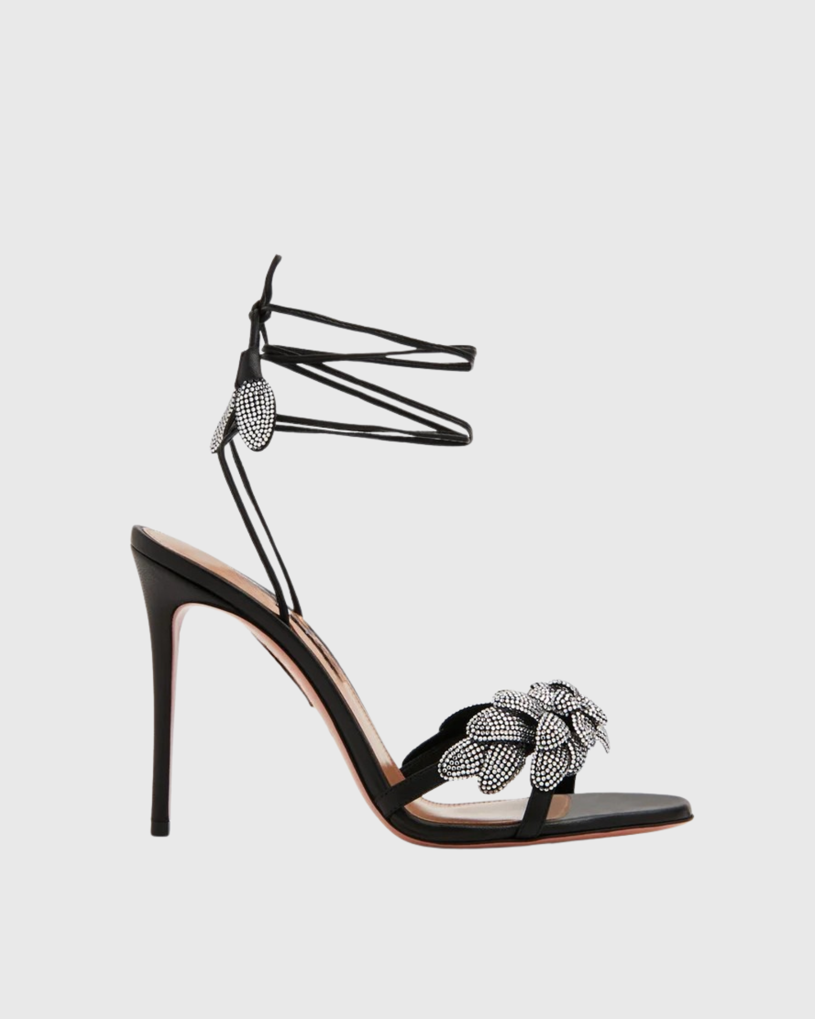 Siria Rhinestone Vine Lace Up Sandals In Black