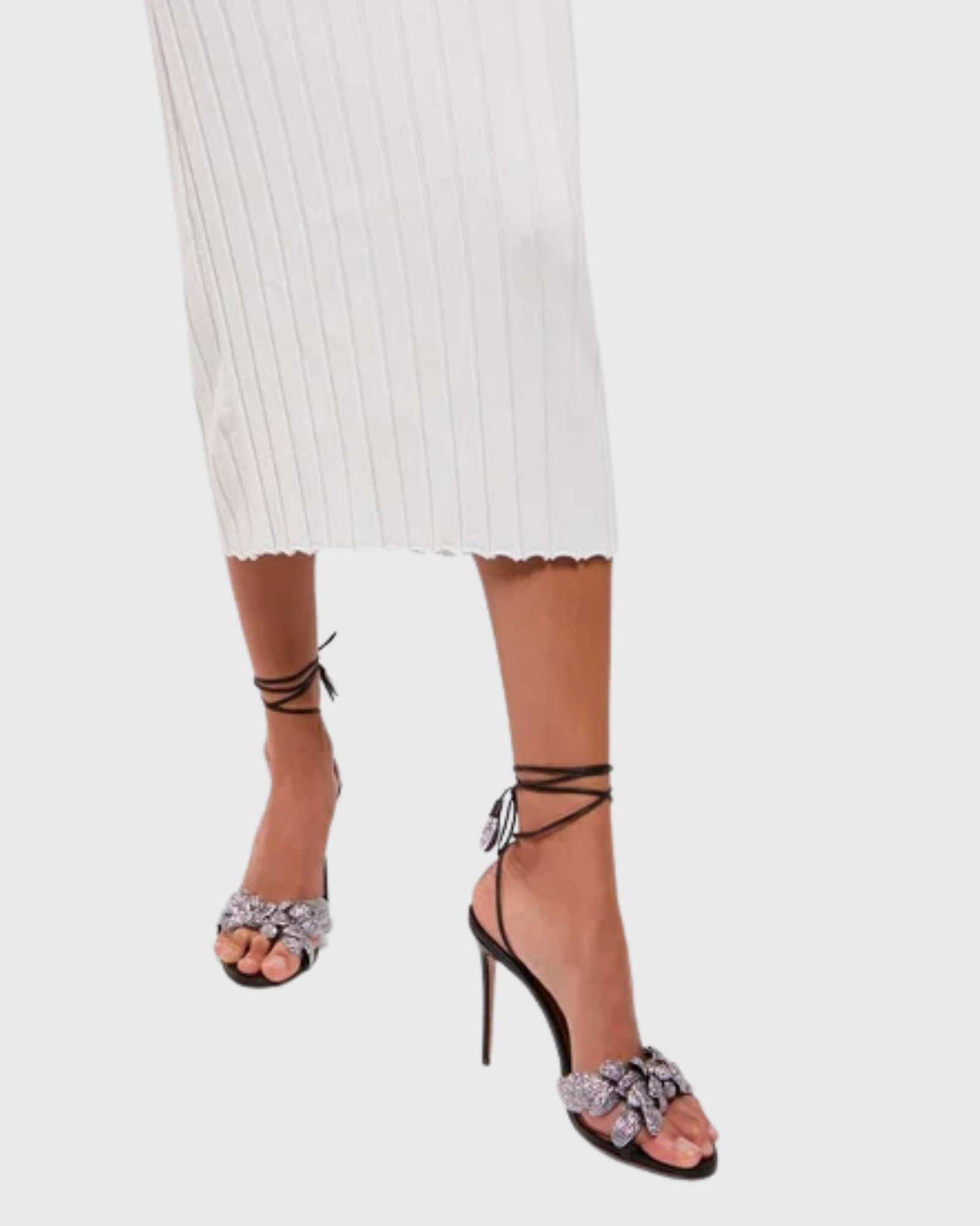 Siria Rhinestone Vine Lace Up Sandals In Black