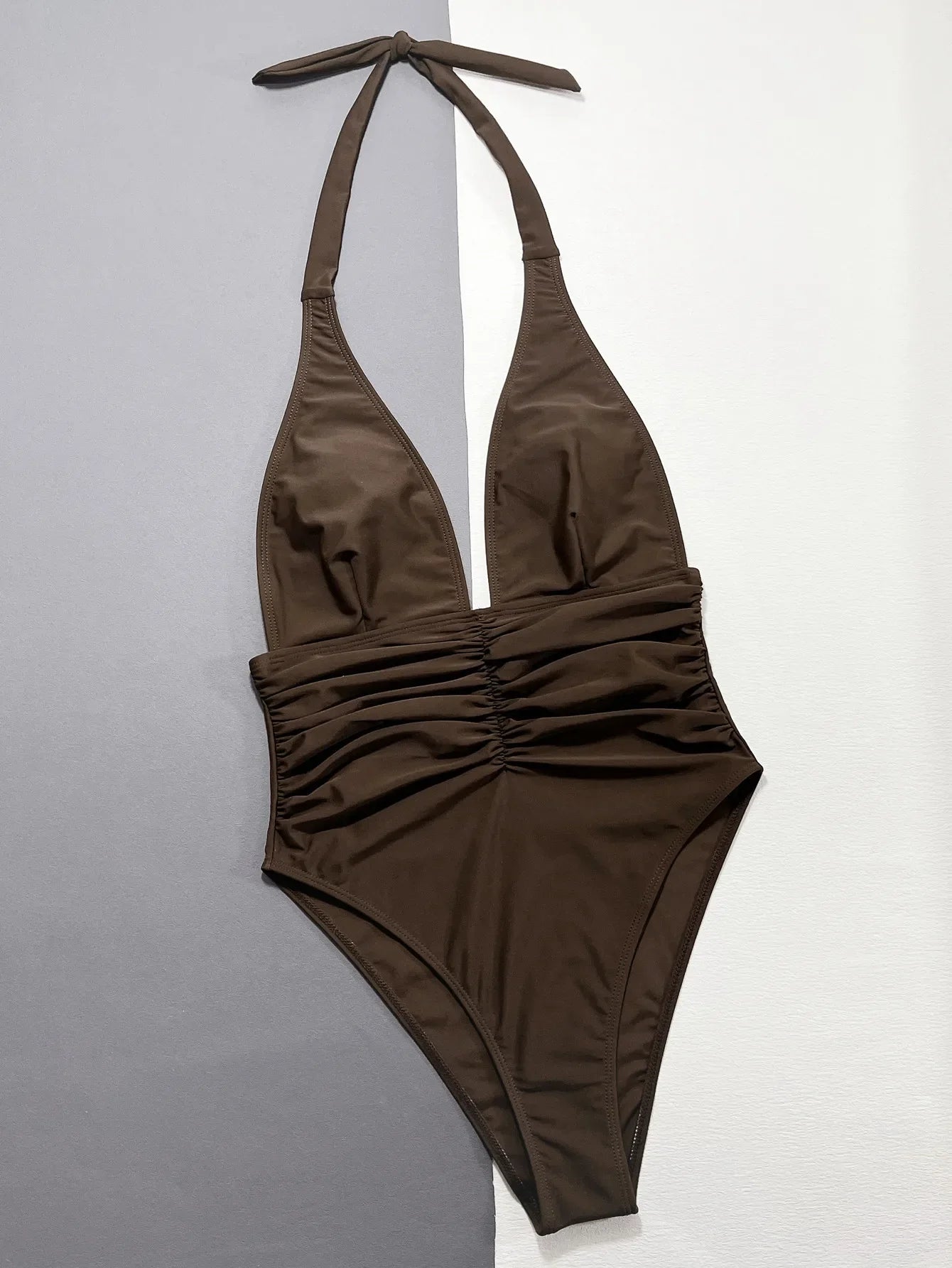 Solid Brown One Piece Swimsuit