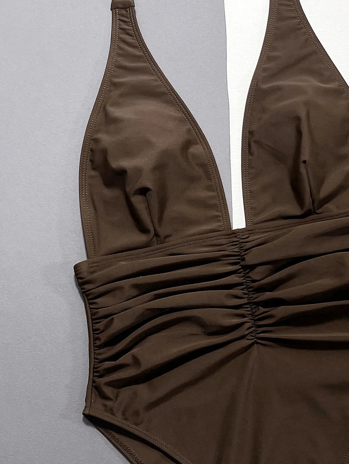 Solid Brown One Piece Swimsuit