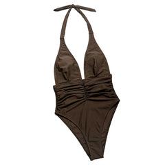 Solid Brown One Piece Swimsuit