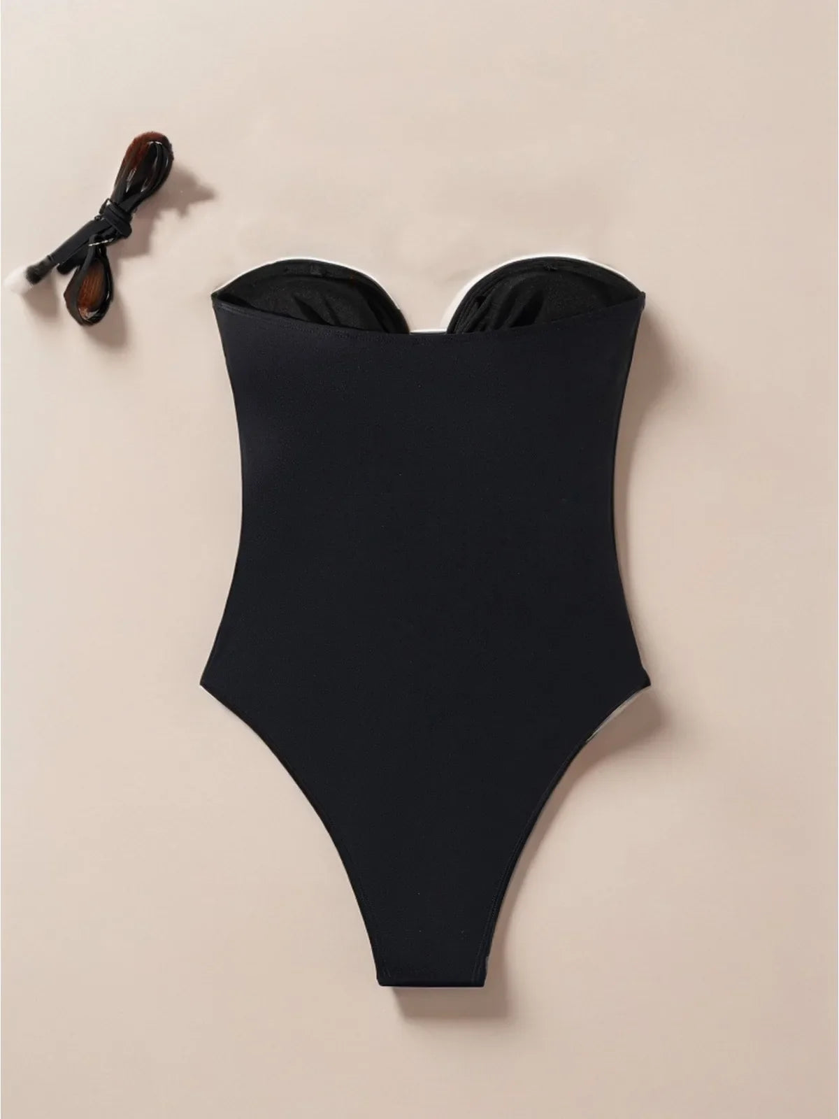 Solid Color Black One Piece Swimsuit