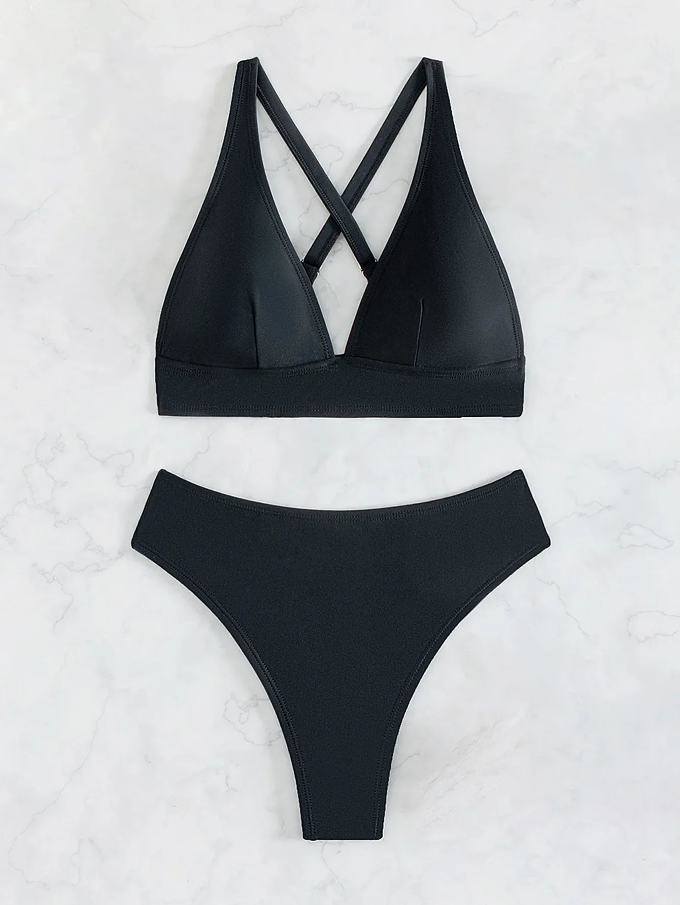 Solid Color Black Swimsuit