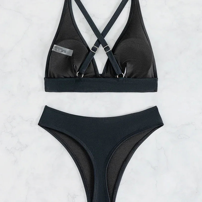 Solid Color Black Swimsuit
