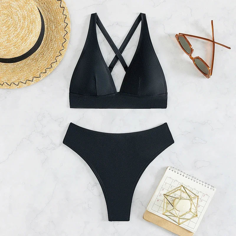 Solid Color Black Swimsuit