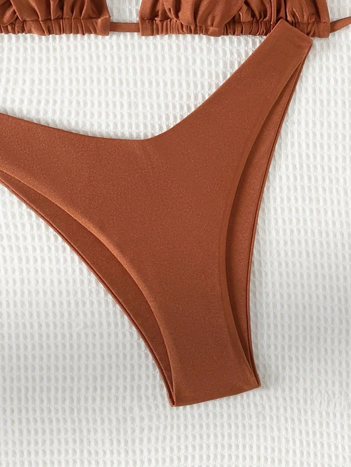 Solid Color Coffee 2 Piece Swimsuit