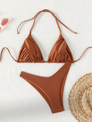 Solid Color Coffee 2 Piece Swimsuit