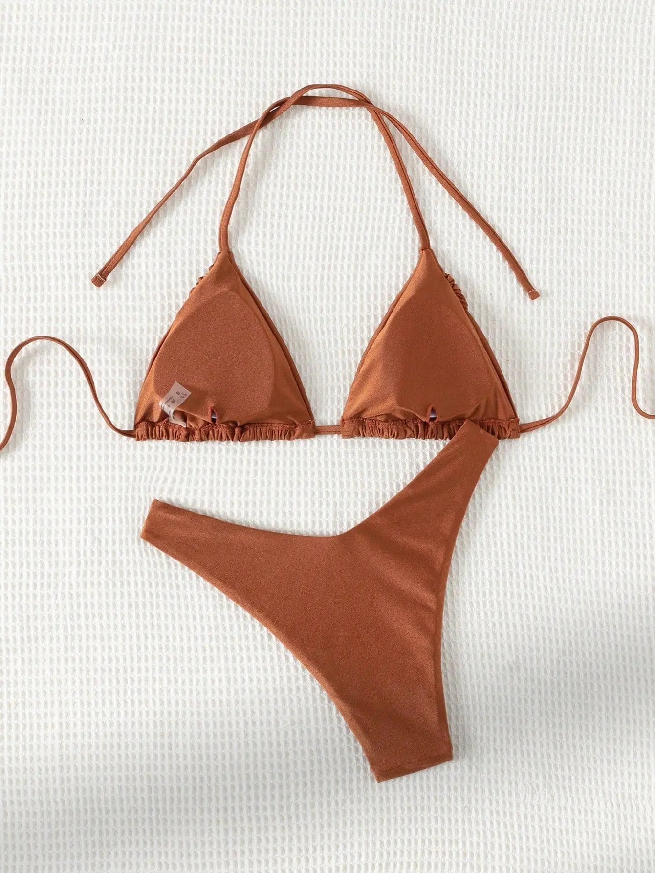 Solid Color Coffee 2 Piece Swimsuit