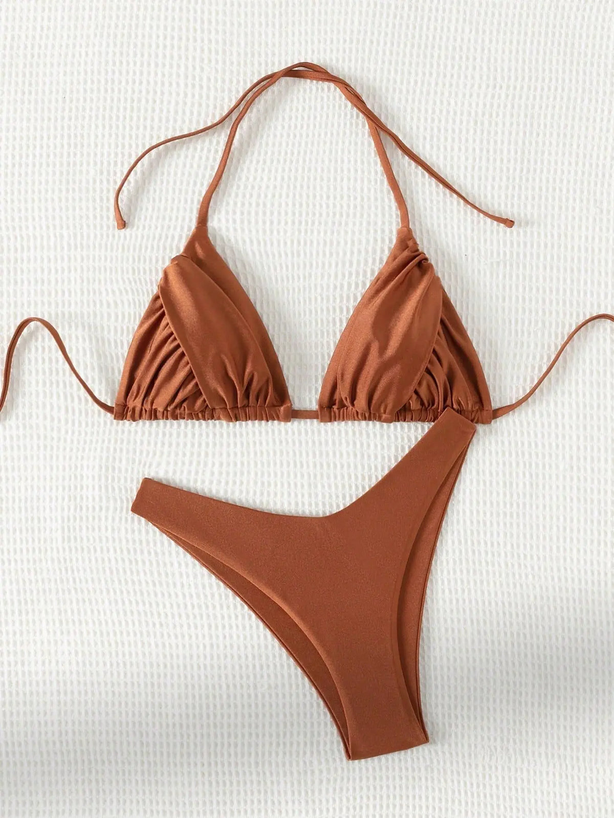Solid Color Coffee 2 Piece Swimsuit