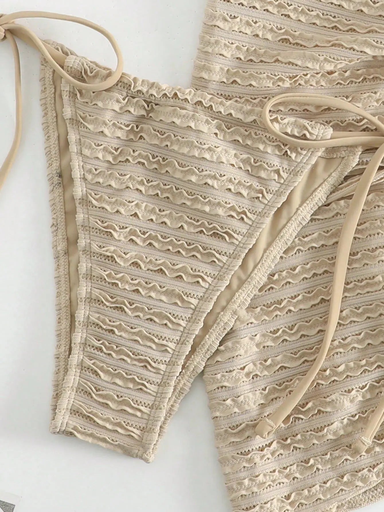 Solid Color Khaki 3-piece Swimsuit