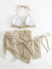 Solid Color Khaki 3-piece Swimsuit