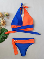 Solid Color Patchwork Bikini Set